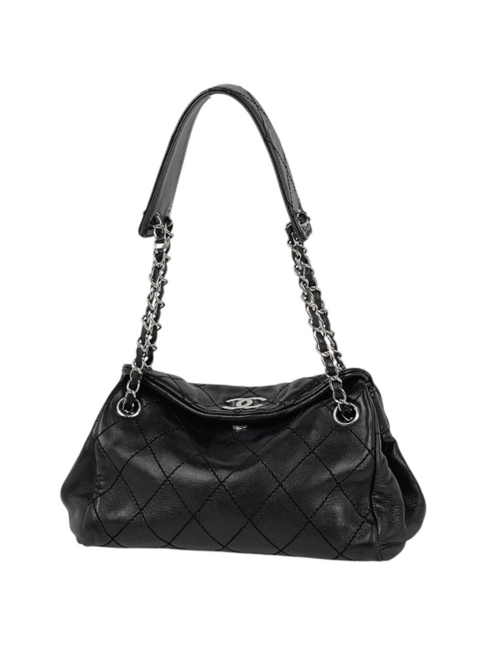 Chanel Shoulder Bag CC Logo Quilted Leather Black